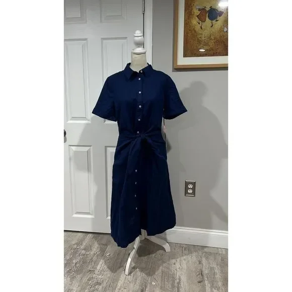 Vineyard vines Blue Linen Blend Tie Front Dress Size 10 NWT - Picture 6 of 9